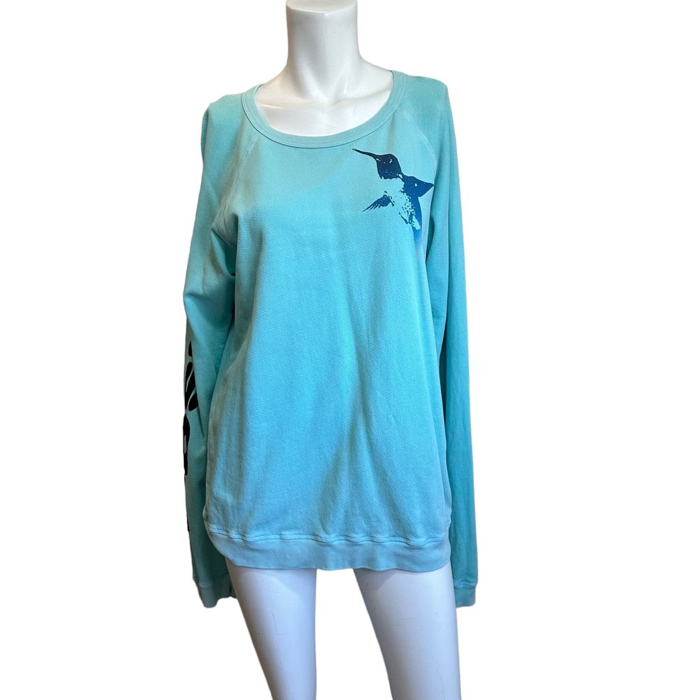 freecity Aqua Blue Hummingbird Pullover Sweatshirt